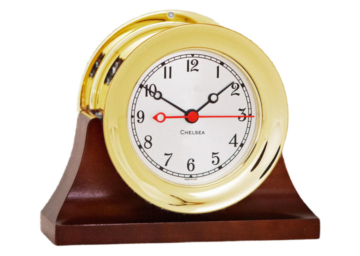 4 1/2" Shipstrike Quartz Clock in Brass on Contemporary Base