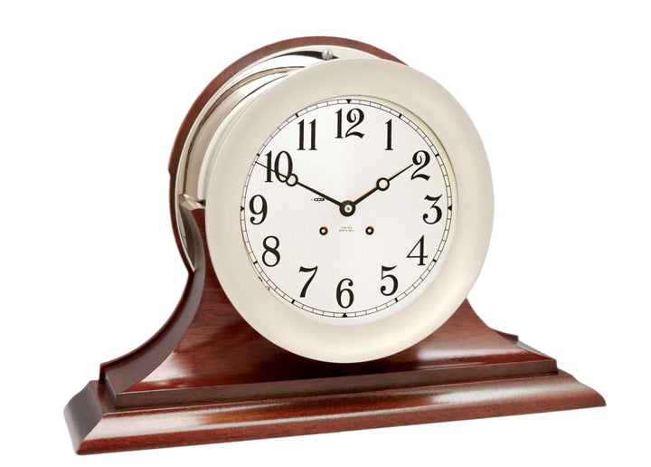 8 1/2" Ship's Bell Clock in Nickel on Traditional Base