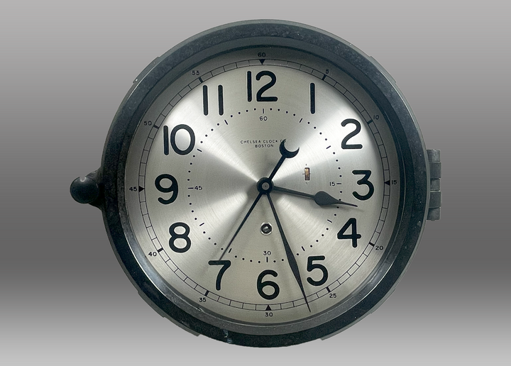 8.5" Marine Mechanical Silvered Dial Clock, 1969